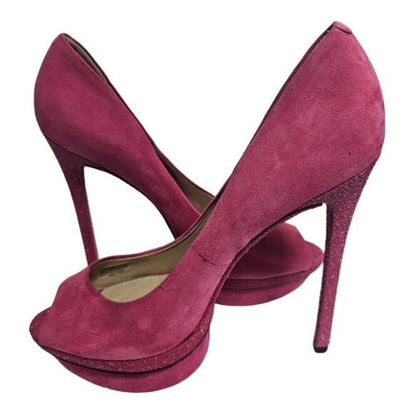 B BRIAN ATWOOD Florencia Suede Peep Toe Heels - Size 10 - Picture 3 of 7